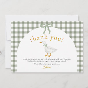 Silly Goose Green Gingham Cottagecore Baby Shower Thank You Card
