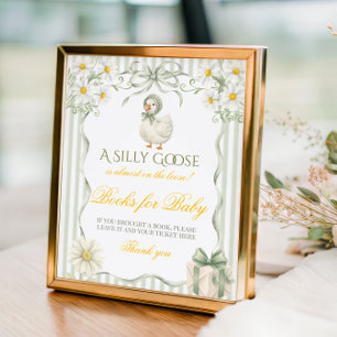 Silly Goose Green Neutral Book For Baby Shower Poster