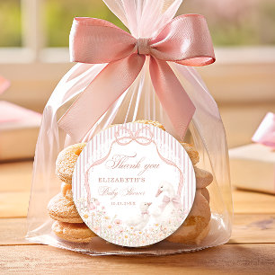 Silly Goose Lace Wildflower Pink Baby Shower Classic Round Sticker