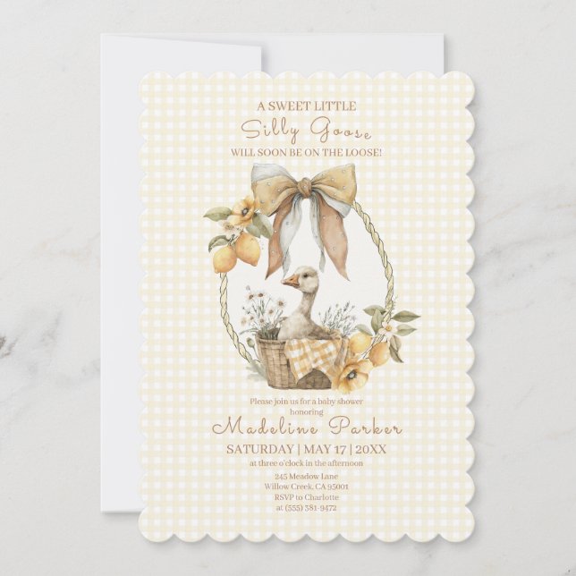 Silly Goose Lemon Watercolor Baby Shower Invitation (Front)