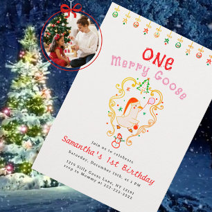 Silly Goose Merry Christmas Birthday Party Invitation