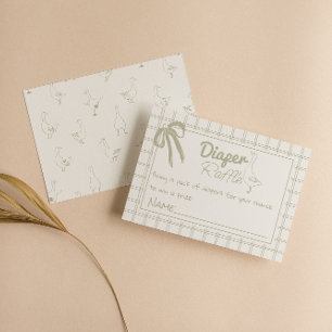 Silly Goose Neutral Gingham Ribbon Diaper Raffle Enclosure Card