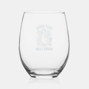 Silly Goose Nurse Club Funny Nurse Vector Design_1 Stemless Wine Glass
