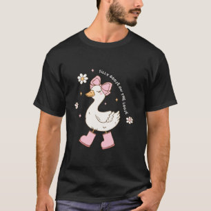 Silly Goose On The Loose Cute Goose Coquette Bow T-Shirt