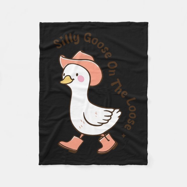 Silly Goose On The Loose Funny Cowboy Farmer Farmi Fleece Blanket (Front)