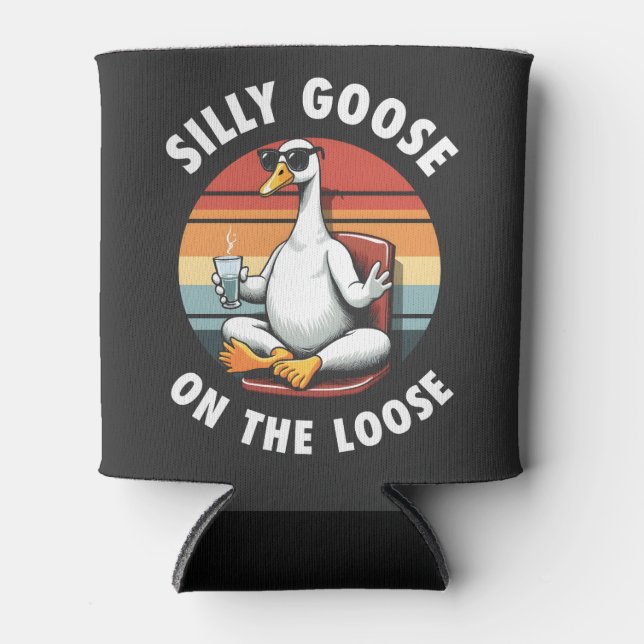 Silly Goose on the Loose Meditation Yoga Retro Can Cooler (Front)