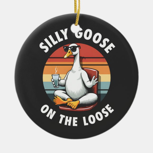 Silly Goose on the Loose Meditation Yoga Retro Ceramic Tree Decoration (Front)