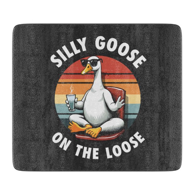 Silly Goose on the Loose Meditation Yoga Retro Cutting Board (Front)