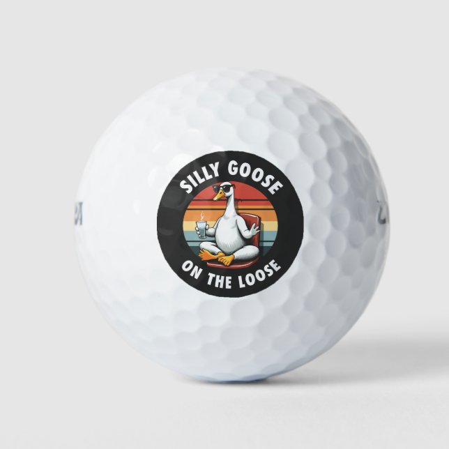 Silly Goose on the Loose Meditation Yoga Retro Golf Balls (Front)