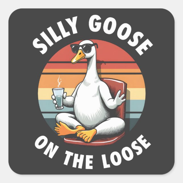 Silly Goose on the Loose Meditation Yoga Retro Square Sticker (Front)