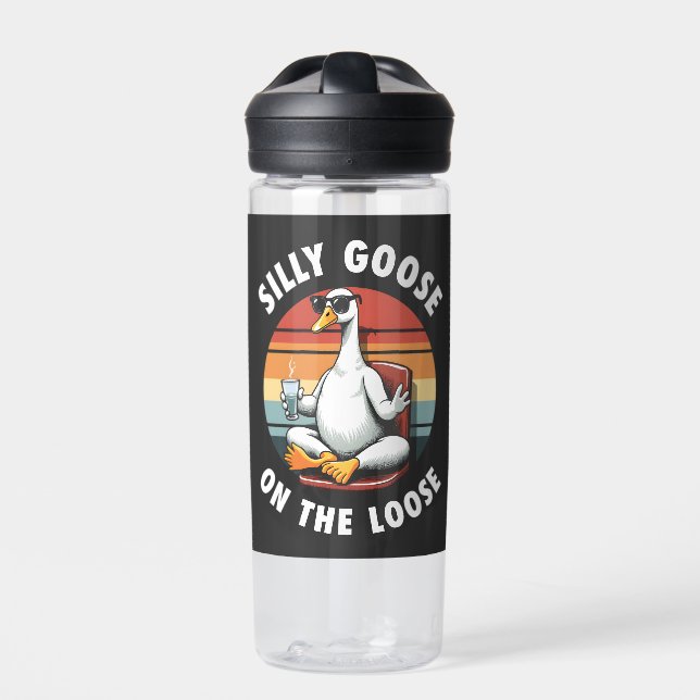 Silly Goose on the Loose Meditation Yoga Retro Water Bottle (Front)