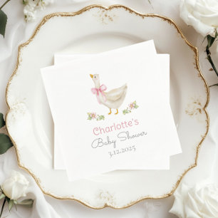 Silly Goose on the loose Pink Bow Baby Shower Napkin