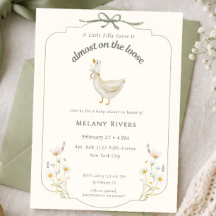 Silly Goose on the loose Sage floral Baby Shower Invitation