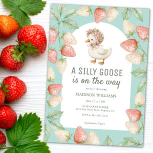 Silly Goose On The Way Strawberry Mint Baby Shower Invitation