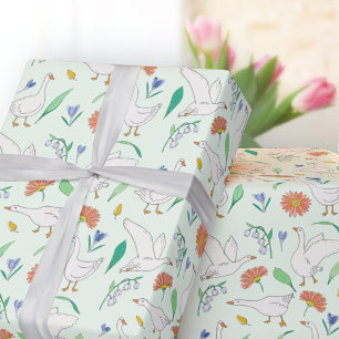 Silly Goose Party Green Wrapping Paper