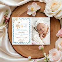 Silly Goose Photo Gingham Birthday Invite