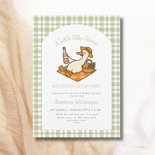 Silly Goose Picnic Green Gingham Baby Shower  Invitation