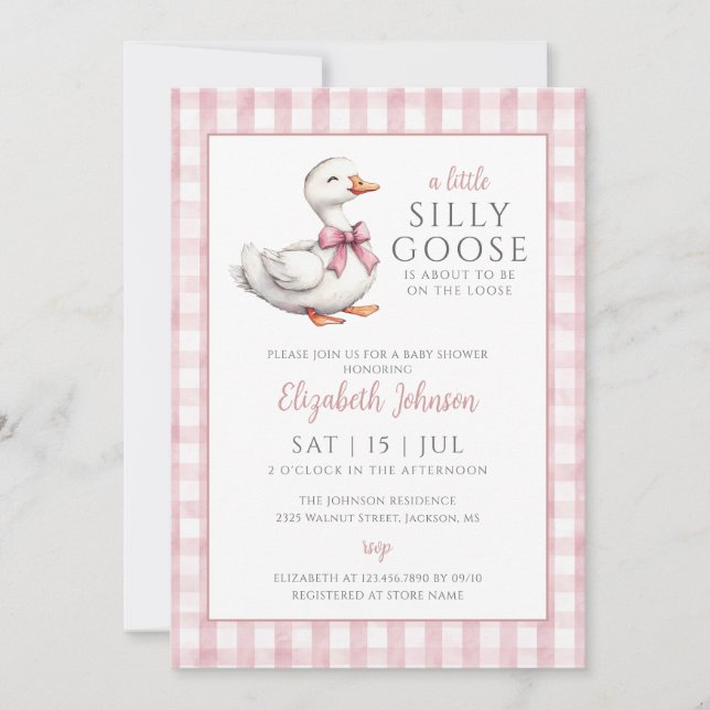Silly Goose Pink Baby Shower Photo QR Code Invitation (Front)