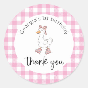 Silly Goose Pink Birthday Thank You Classic Round Sticker