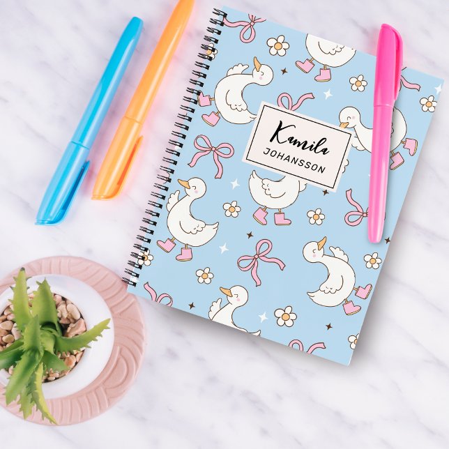 Silly Goose Pink Bow Coquette Custom Script Name Notebook (Creator Uploaded)