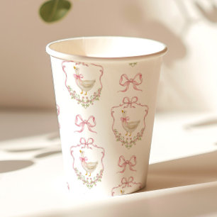 Silly Goose Pink Bow crest Vintage baby shower Paper Cups