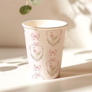Silly Goose Pink Bow crest Vintage baby shower Paper Cups