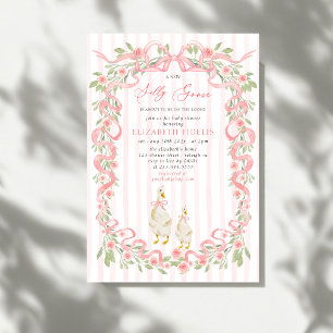  Silly Goose  Pink Bow Floral Roses Baby Shower Invitation