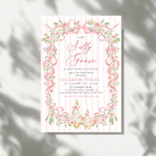  Silly Goose  Pink Bow Floral Roses Baby Shower Invitation