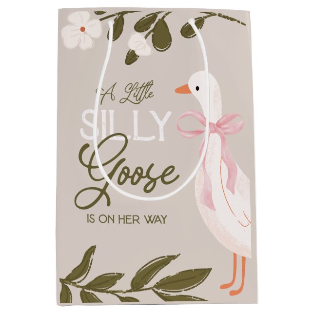 Silly Goose Pink Bow Girl Baby Shower Gift Bags (Front)