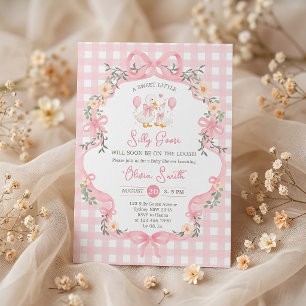 Silly Goose Pink Bow Girl Baby Shower Invitation