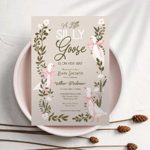 Silly Goose Pink Bow Girl Baby Shower Invitation