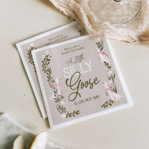 Silly Goose Pink Bow Girl Baby Shower Napkins