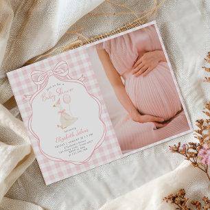 Silly Goose Pink Bow Girl Baby Shower Photo Invitation