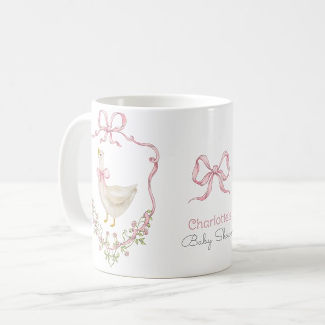 Silly Goose Pink Bow Whimsical Baby girl Shower Coffee Mug (Front Left)