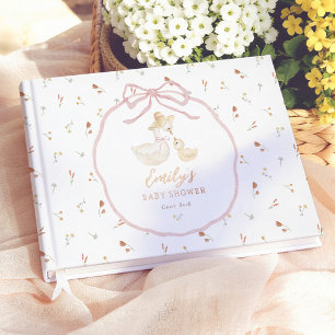 Silly Goose Pink Bow Wildflower Baby Shower Guest Book