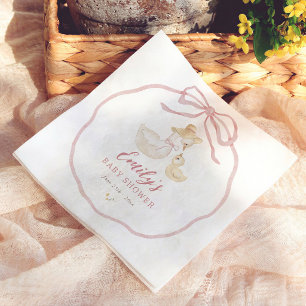 Silly Goose Pink Bow Wildflower Baby Shower Napkin