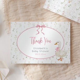 Silly Goose Pink Bow Wildflower Baby Shower Thank You Card