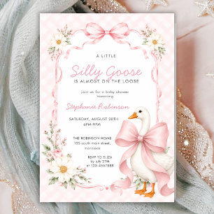 Silly Goose Pink Coquette Bow Gingham Baby Shower Invitation