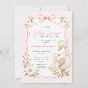 Silly Goose Pink Coquette Bow Gingham Baby Shower Invitation