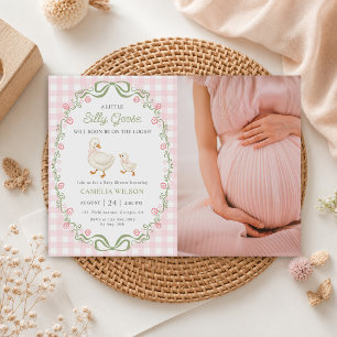 Silly Goose Pink Floral Baby Shower Photo Invitation