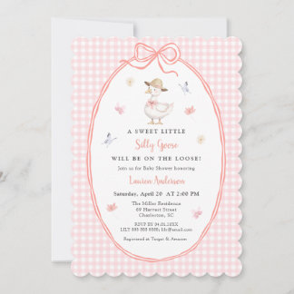 Silly Goose Pink gingham Baby girl Baby shower Invitation