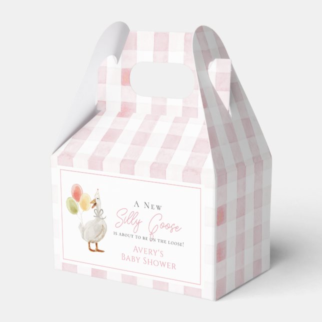 Silly Goose Pink Gingham Baby Shower Favour Box (Front Side)
