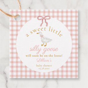 Silly Goose Pink Gingham Baby Shower Favour Tags