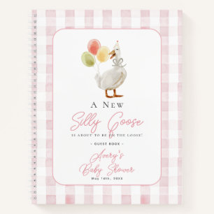 Silly Goose Pink Gingham Baby Shower Guest Book