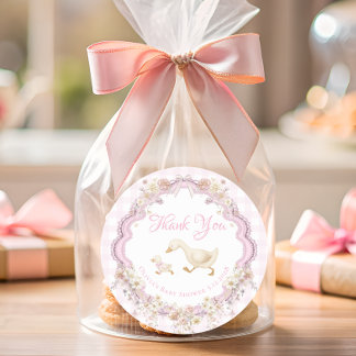 Silly Goose Pink Gingham Baby Shower Thank You Classic Round Sticker