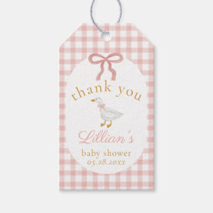 Silly Goose Pink Gingham Baby Shower Thank You Gift Tags
