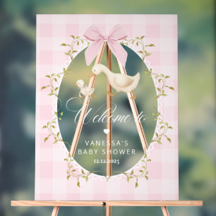 Silly Goose Pink Gingham Baby Shower Welcome Acrylic Sign