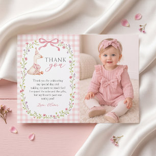 Silly Goose Pink Gingham Birthday Thank You Card