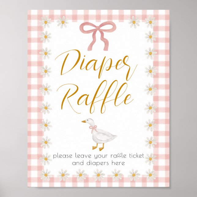 Silly Goose Pink Gingham Diaper Raffle Sign (Front)