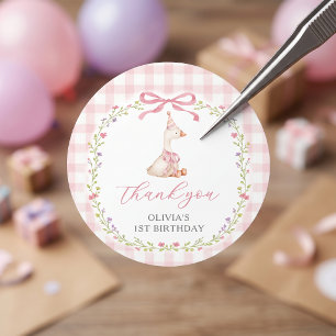 Silly Goose Pink Gingham Girl Birthday Sticker